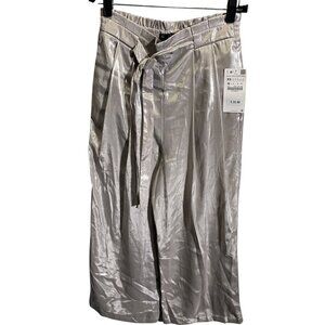 Zara‎ XS Metallic Wide-Leg Pants With Tie Waist Silver